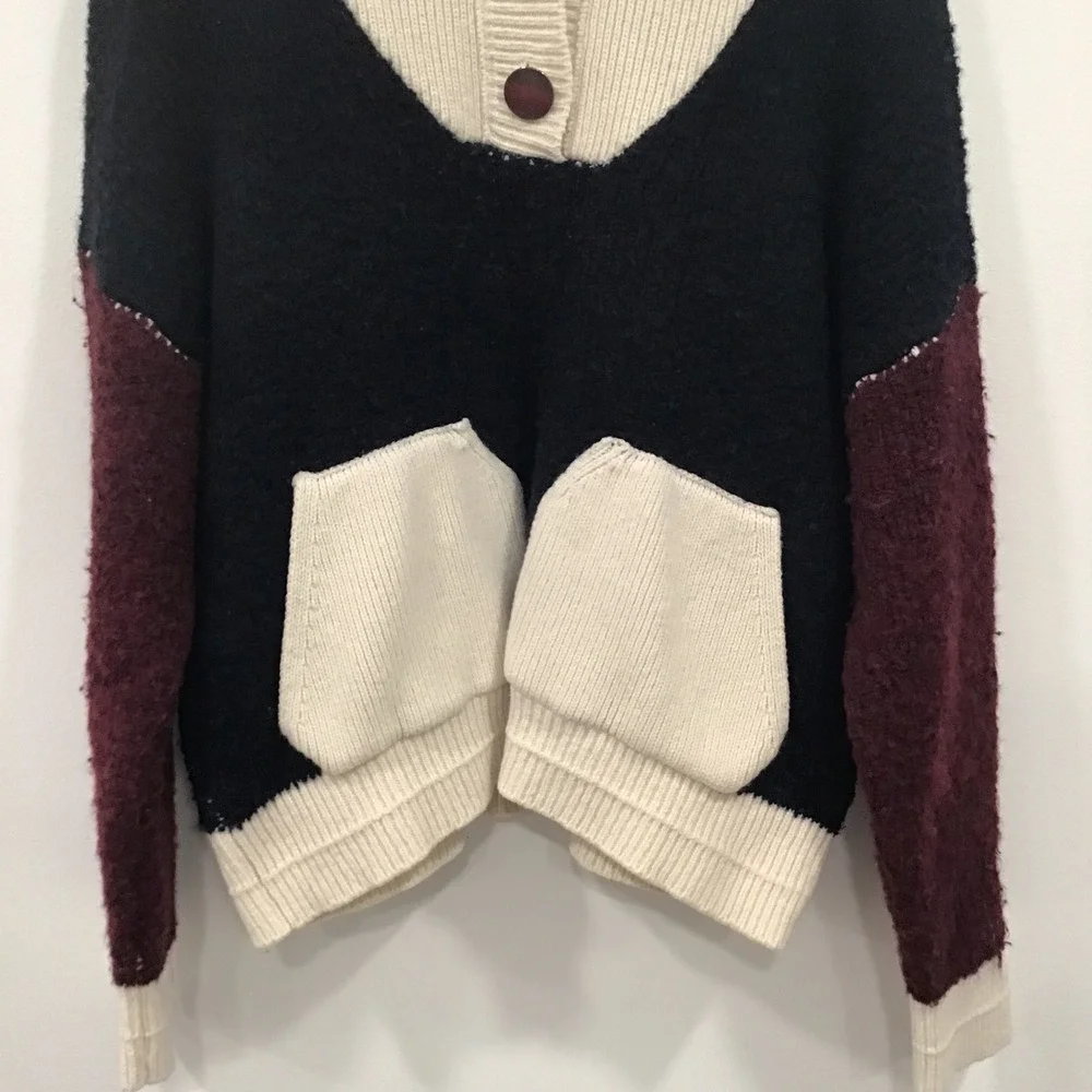 ba&sh Colorblock Lady Cadigan Benji Sweater Womens 1 Navy Burgundy US Small wool
